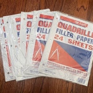 LOT OF 6 PACKAGES TOP FLIGHT QUADRILLE FILLER PAPER 24 SHEETS 11” X 8-1/2” NIP